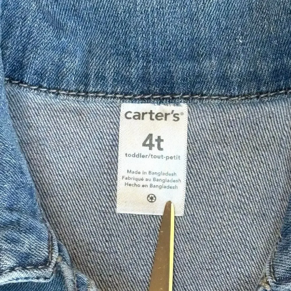 Carter's Classic Jean Jacket Girls/Boys 4T | Medium Blue Wash Jean Trucker